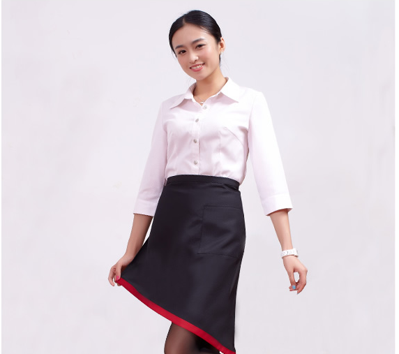 日式簡約撞se時尚家居圍裙9238紅se/黑se半身女款工作服